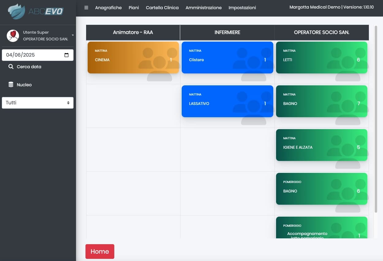Interfaccia gestione attività e turni