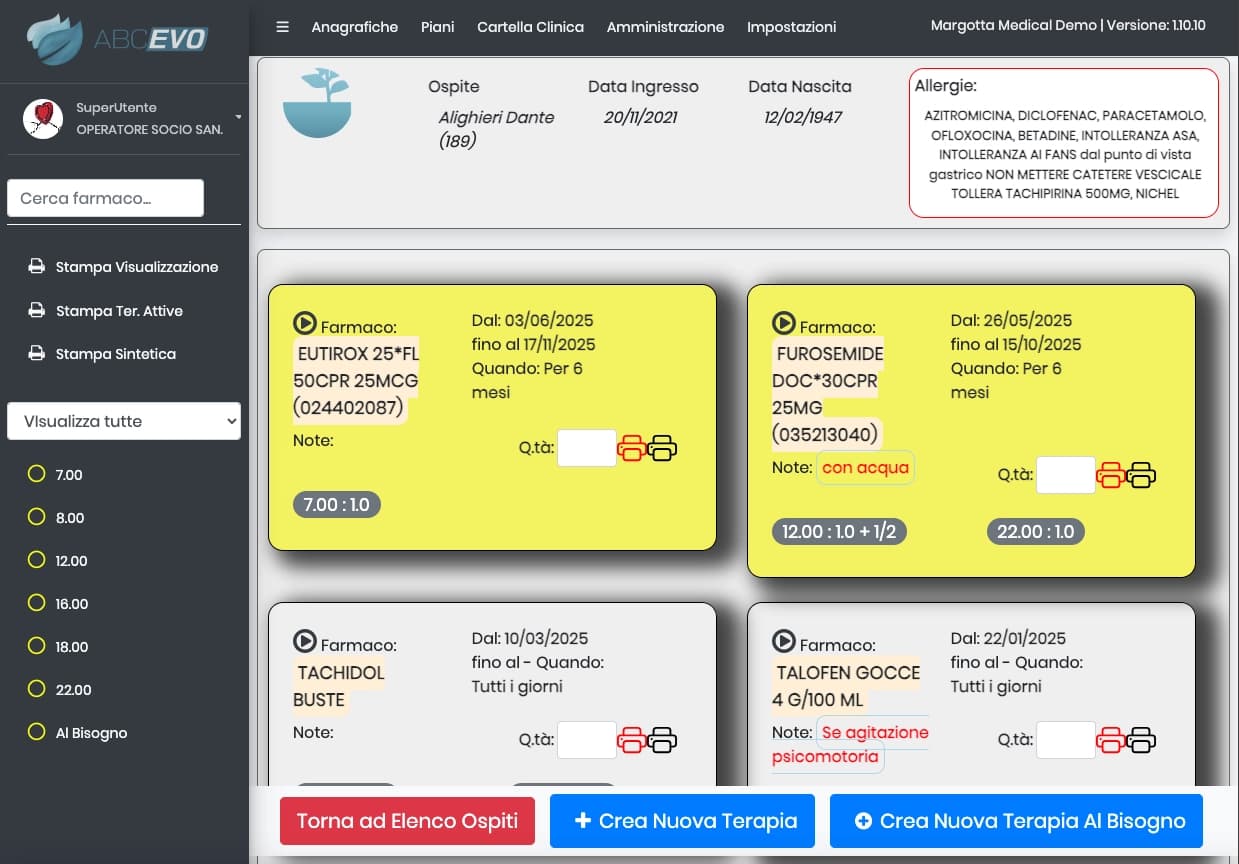 Interfaccia gestione terapie farmacologiche