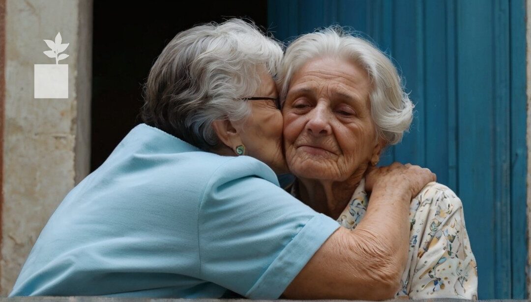 figlia abbraccia anziana madre rsa